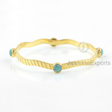 Amazing Green Amazonite Bangle, 18k Gold Gemstone Bangles Jewelry For Women